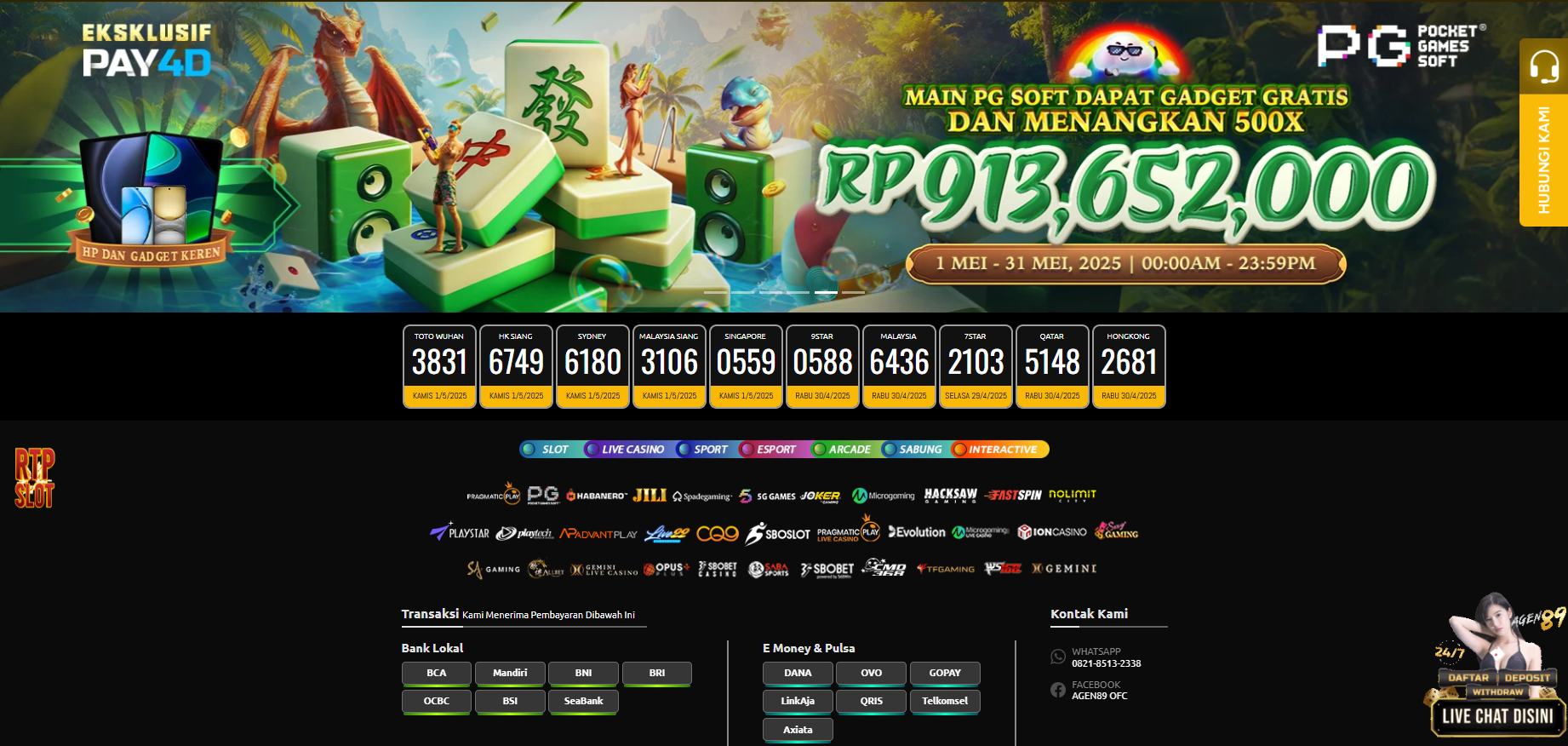 Tampilan beranda situs judi online