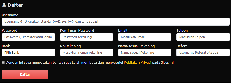 Formulir pendaftaran anggota baru secara online